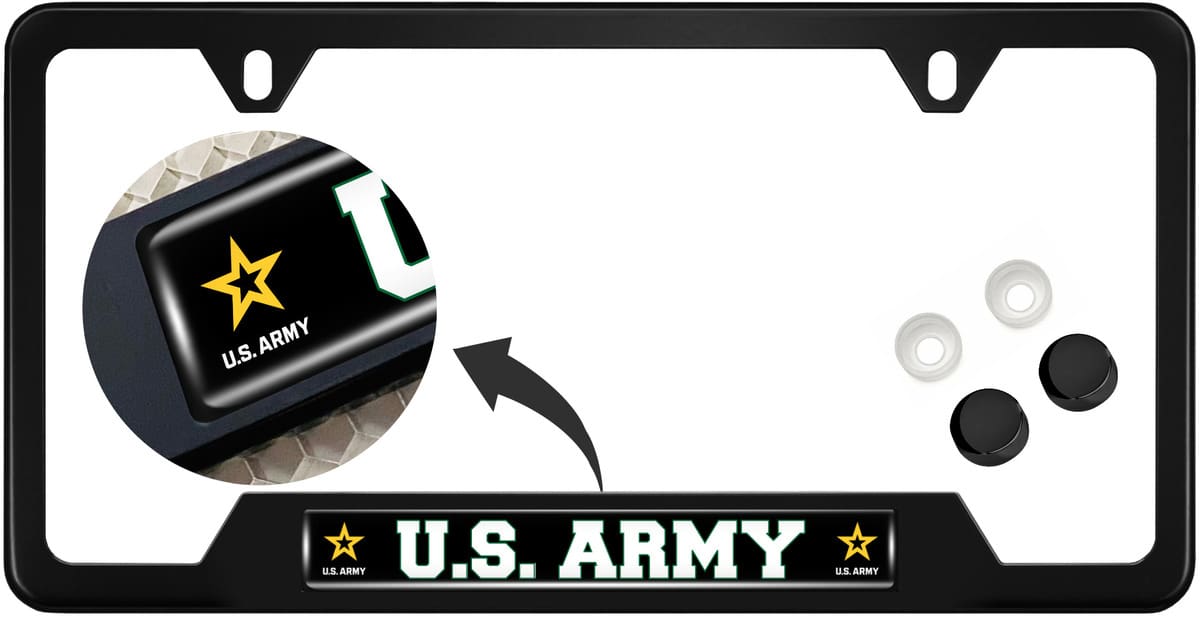 U.S. Army Star Logo - Stainless Steel Black 2-hole Car License Plate Frame